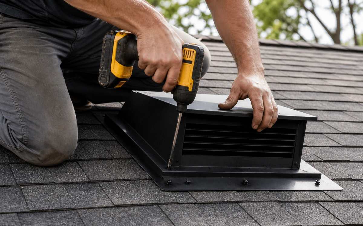 Technician installing a roof vent