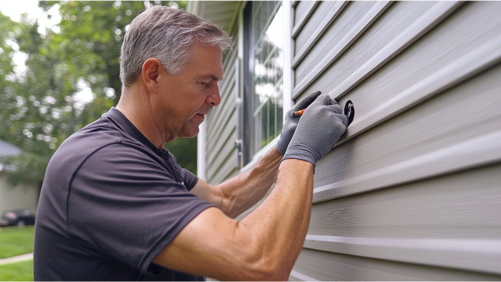 Person Fixing Vinyl Siding Person Fixing Vinyl Siding